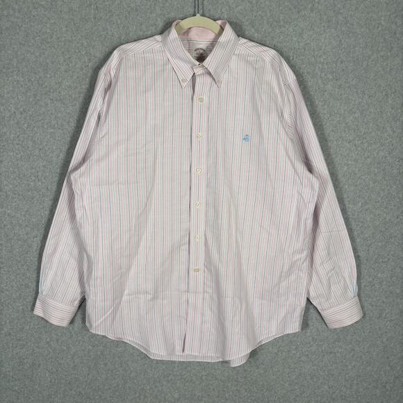 Brooks Brothers Shirt Large Pink Blue Striped Traditional Fit Supima Non Iron - Picture 1 of 11